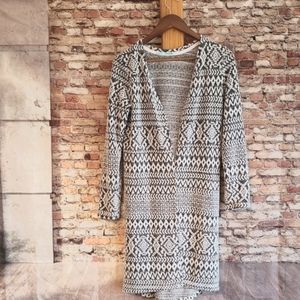 Long Open Tribal Print Cardigan